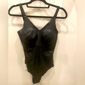 Birds Papaya faux leather bodysuit, never worn
